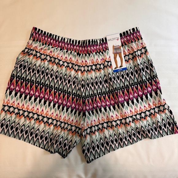 Wildfox Geo Print Pull-On Shorts Front Patch Pockets Orange Multi L - Picture 5 of 13